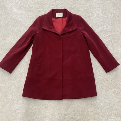 Fleurette Loro Piana 100% Wool Red Button Up Pea Coat Made In USA Womens Size 14