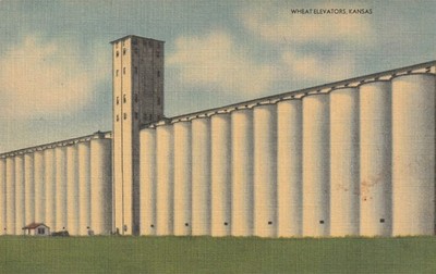 Wheat Elevators, concrete cylinders Kansas Vintage Lin Postcard A 7616