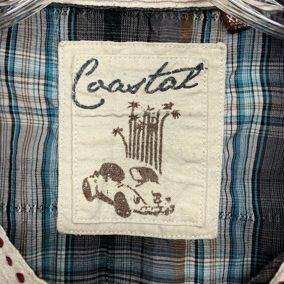 Mens Western Pearl Snap Shirt 2XL Grays Brown Turquoise Long Sleeve Stitching - Image 3 of 4