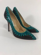 NWOB Oscar de la Renta Ross Tow Tone Leather Pumps in Teal/Brown Size 38