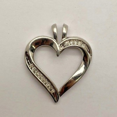 Sterling Silver 925 Elevated Round CZ Curved Eternity Love Heart Split Pendant