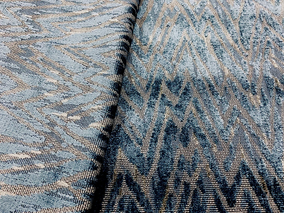 Kravet Couture Flamestitch Cut Velvet Fabric- Les Antibes / Indigo 2.50 yd - Image 2 of 4