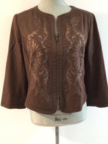 ETCETERA Womens Brown Zipper Front Jacket Size 10 Embroidery With Transparency . - Picture 10 of 20