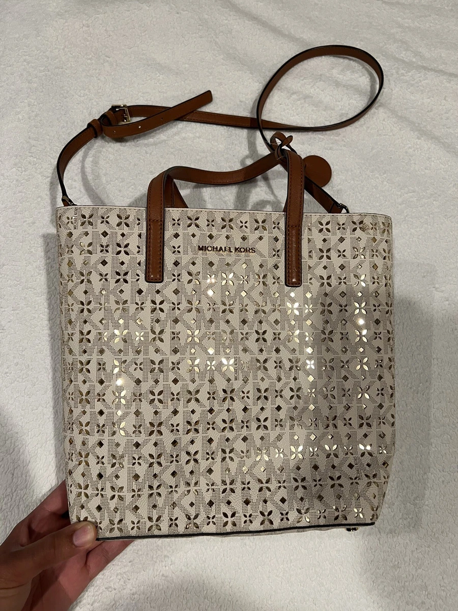 Michael Michael Kors White/Gold Laser Cut Leather Medium Hayley Tote  Michael Kors