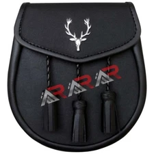 Brand New Leather Sporran with Stag Head on Front 3 Tassels & Chain Straps   