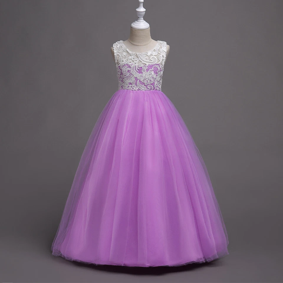 Vestido Largo Flor Niñas Boda Dama de honor Niños Princesa Cumpleaños Concurso Vestido Foto 4 de 4