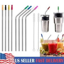 10.5" Long Reusable Stainless Steel Drinking Straws Metal with Silicone Tips