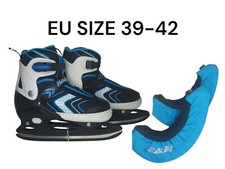 New Nattork Adjustable Ice Skates Black/Blue Youth XL EU 39-42 W/Covers