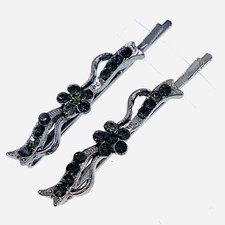 USA Flower Bobby Pin Clip Rhinestone Crystal Hairpin Jeweled Elegant Gray 7