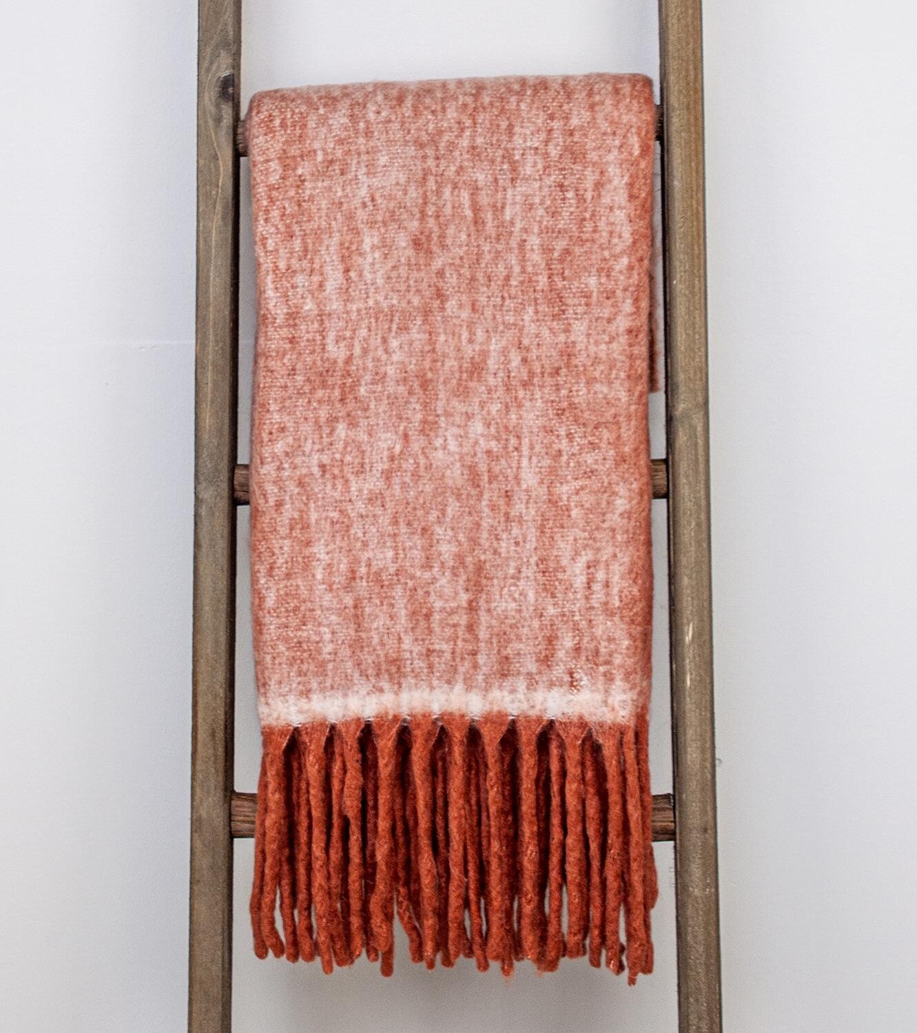 Soft Red Handloomed Reversible Throw Blanket Soft Fluffy Fringed 67"x52