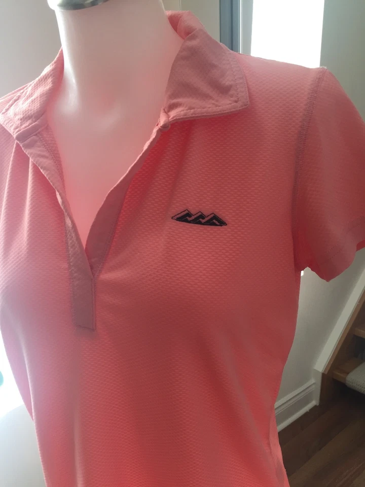 TEHAMA Ladies Coral Pink Golf Performance T-Shirt Polo Shirt Size S Retail $65 - Image 2 of 4