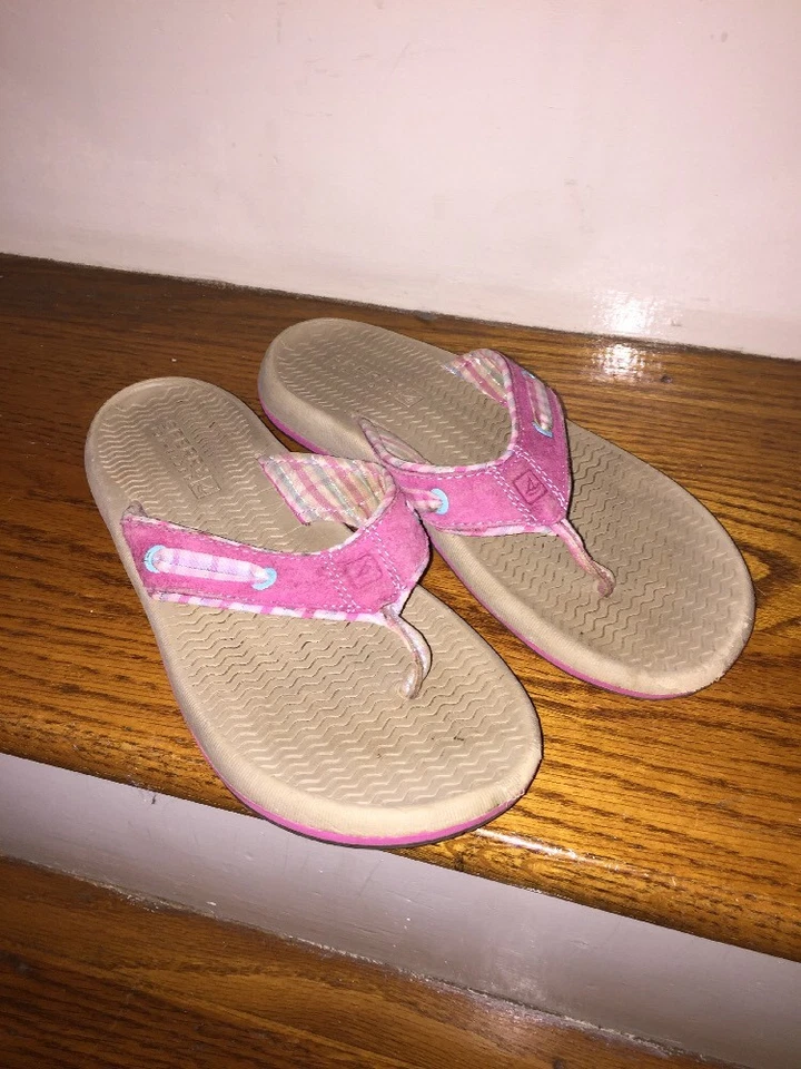 Sandalias chanclas Sperry Top Sider de cuero a cuadros con tanga niñas jóvenes ¡Talla 2! Foto 2 de 4