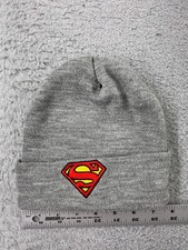 Superman Beanie Toque Youth Gray Red Yellow Knit Hero Logo Embroidered Acrylic