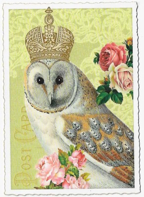 Postcard Glitter Tausendschoen  Barn Owl Crown Roses Postcrossing