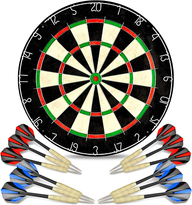 Dart Board Stalen Dart Board Dartboard set met 6 stuks 20 g Stalen Tip Darts 12 Vluchten Roterende Nummer Ring Nietvrije Bullseye Gooilijn Installatie-instructie (WITH SURROUND Dart Board Stalen Dart Board Dartboard set met 6 stuks 20 g Stalen Tip Darts 12 Vluchten Roterende Nummer Ring Nietvrije Bullseye Gooilijn Installatie-instructie (WITH SURROUND