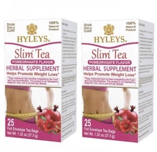 2 packs of Hyleys Slim Tea NO GMO Pomegranate 100% Natural 25 bag, EXP 12/2024