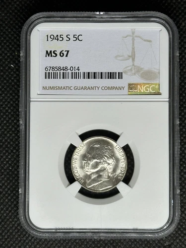 1945-S Silver Jefferson War Nickel 5c, NGC MS 67