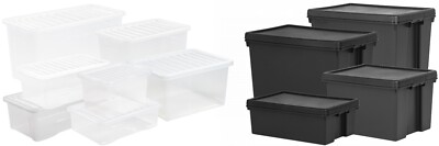 4L - 110L Schwerlast Recycling Kunststoff Schwarz/Klar Stapelbar Aufbewahrungsbox mit Deckel
