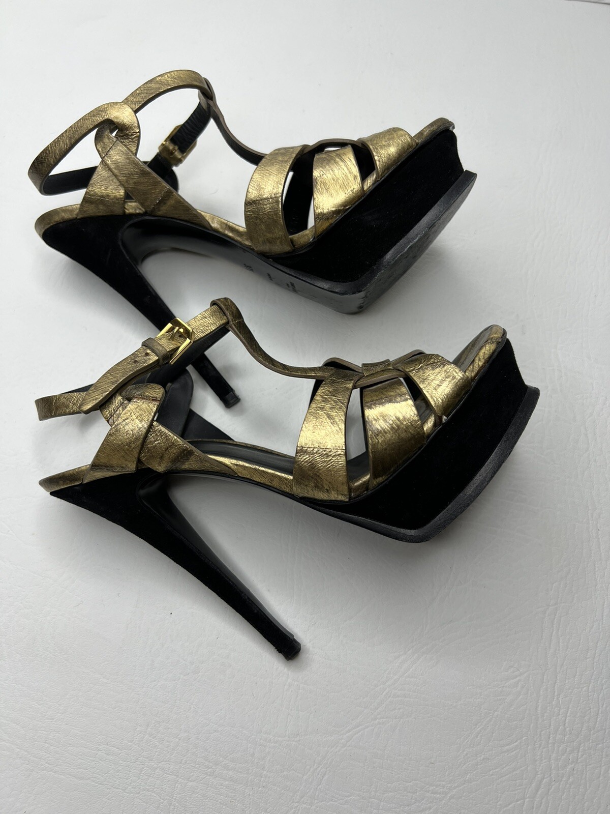 SAINT LAURENT YSL TRIBUTI ORO METALLIZZATO NERO OMBRE TAGLIA 37 5 7 5