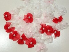Red, Pink, White Bow Appliques, Offray Organza Pearl X 40 pieces, 7/8", B54