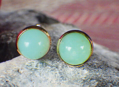 JEWELLERY PCS Earrings Andean Opal Cabochon Stud NEW Gold Plated Round Silver