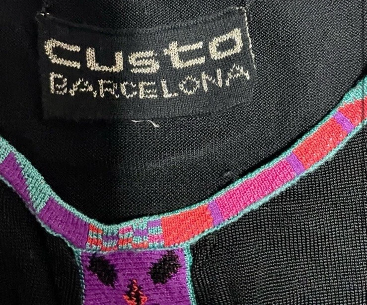 Mini Vestido Lápiz Custo Barcelona Negro Púrpura Azteca Sin Mangas Rayas Talla 2 Foto 2 de 4