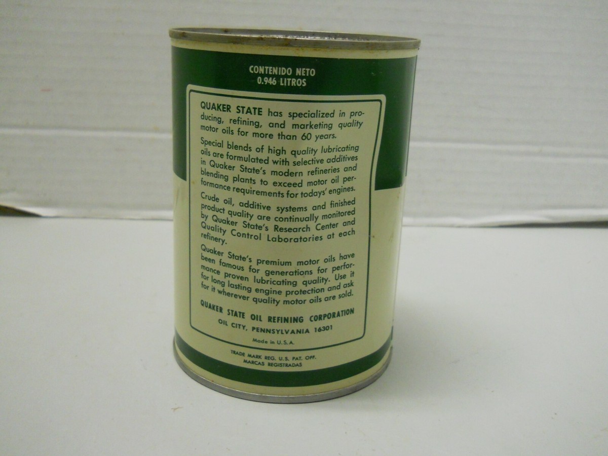 Vintage QUAKER STATE Motor Oil Unopened Quart Metal Can SAE