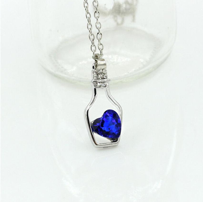 Blue Heart Potion Bottle Necklace - Gaming Jewelry Fashion Pendant Silver
