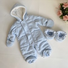 First Impressions Blue Baby Boy Fur Hooded Footed Padded Snowsuit, 6-9 Months
