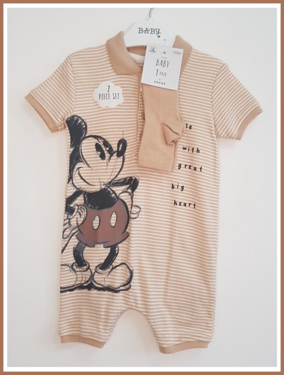 Disney Baby Boys Mickey Mouse Character Striped Romper Socks 2pc
