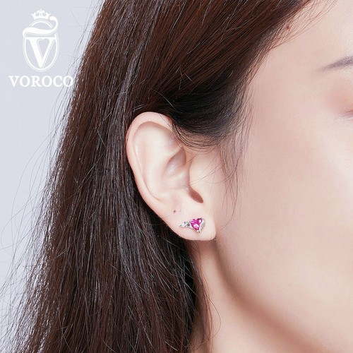 Pendientes de plata esterlina Voroco S925 corazones guardian encanto circonita cúbica para mujer joyería - Imagen 4 de 6