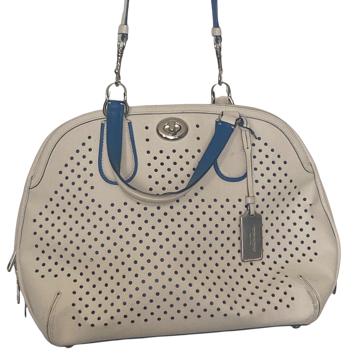 COACH Perforated Prince Street Cream Ivory & Blue Leather