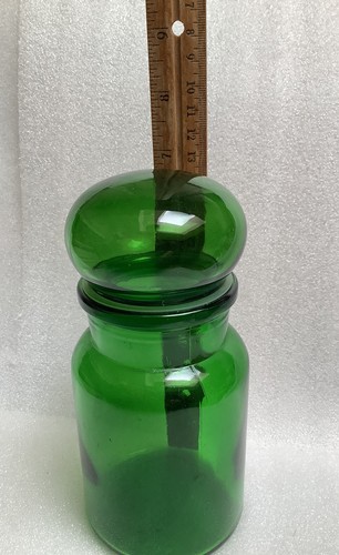Jarro de almacenamiento de vidrio verde vintage tapa de burbujas hecho en Bélgica temprano # 2 - Imagen 4 de 6