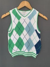The Childrens Place Argyle Sweater Vest Boys Size 4T Green Blue White Preppy Y2K