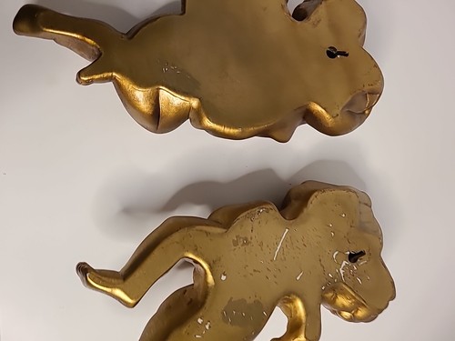 Homco Gold Cherub Angels 1120 Gold Tone Vintage Set Of Two Wall Hangings MCM - Picture 4 of 10