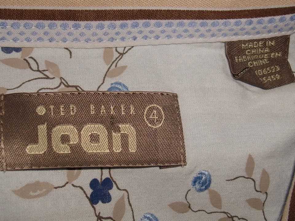 Jean Ted Baker azul/brn. Camiseta a Rayas Floral Puño Francés L/S Botón Talla 4/M-L Foto 4 de 4