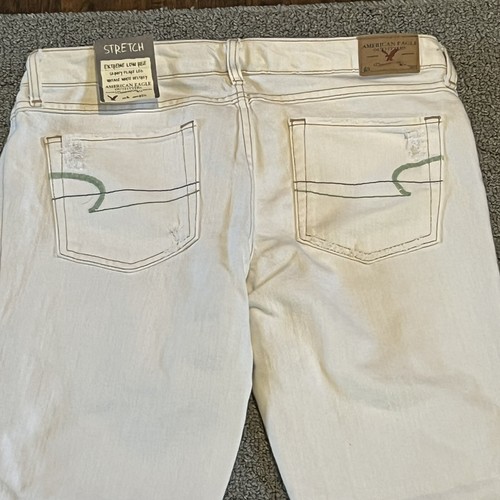 New American Eagle Jeans Womens 6 White Skinny Flare Distressed Denim Stretch - Picture 11 of 14