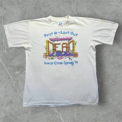 1991 Grateful Dead Local Crew Tee White Distressed XL Liquid Blue