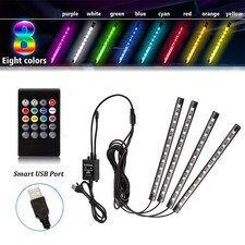 4 RGB LED Light Bar Interior Car Lamps Under Dash Foot Well Seats Inside Lights