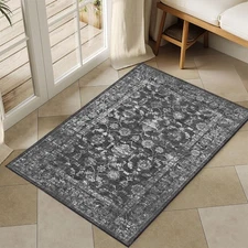 Washable Area Rug 2x3 Black Rugs for Living Room, Vintage Boho Rug for Bedroo...