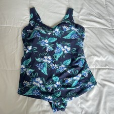 Swimsuits For All Womens 16 Floral Blue One Piece Padded Swim Dress Bathing Suit