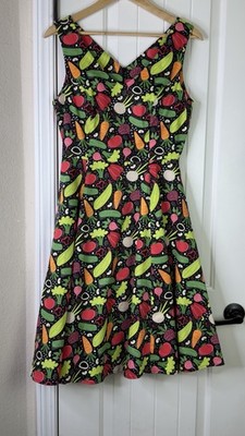 Eva Rose Vegetable Dress Pinup Rockabilly M Skater Whimsy Retro Stretch Strappy