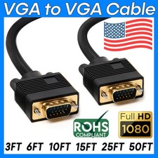 VGA Monitor Cord VGA to VGA Cable Full HD 1080p HD15 SVGA Laptop TV Male to Male