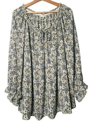 Max Studio Tunic Blouse 3X Floral Balloon 3/4 Sleeves Popover Tie Neck Office
