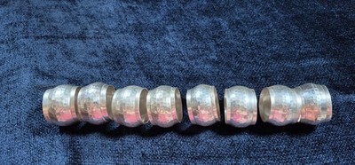 Handcrafted India Napkin Rings Hammered Silver Tone Metal Set 8 Holders  1 1/2''
