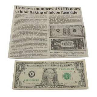 1988 $1 Flaking Ink Error Bank Note United States Currency NR W/Paper #C878 2