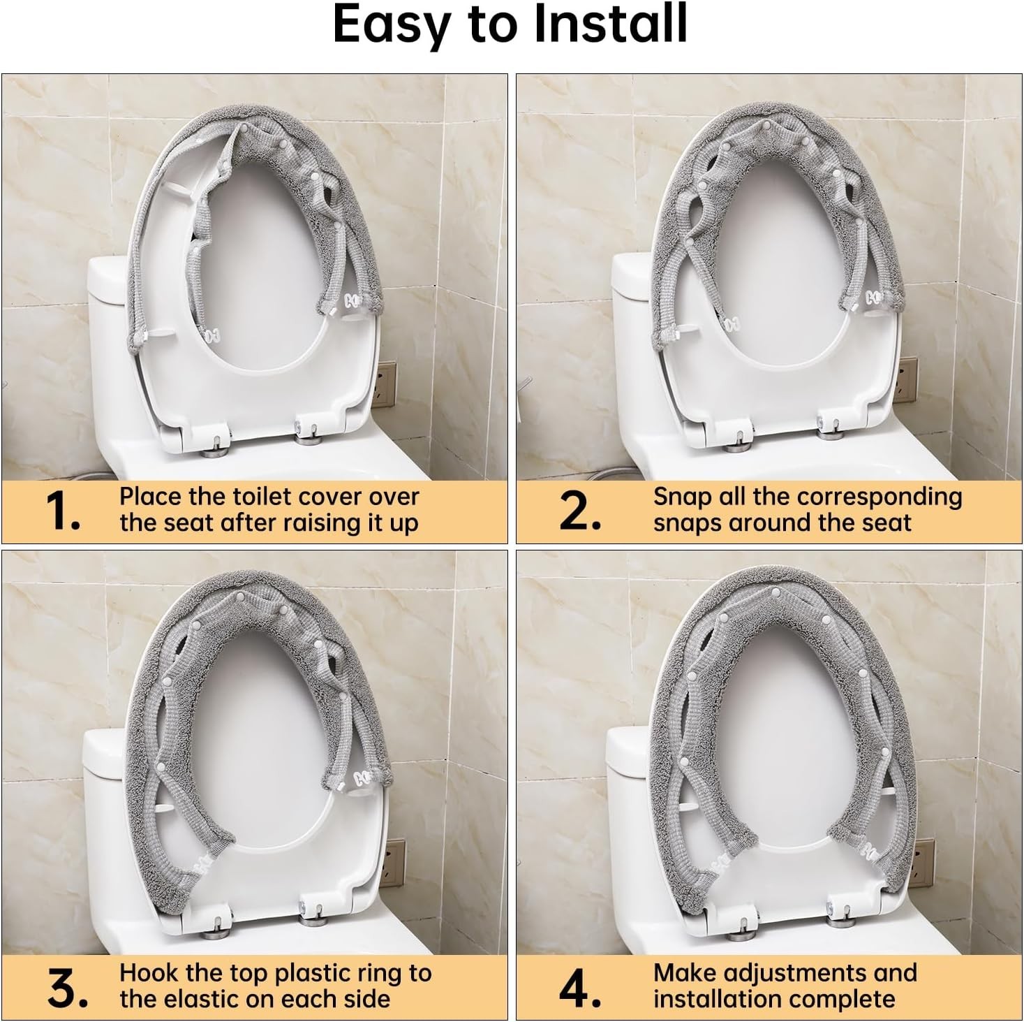 Toilet Seat Cover,Bathroom Soft Thicker Warmer with Snaps Fixed Stretchable