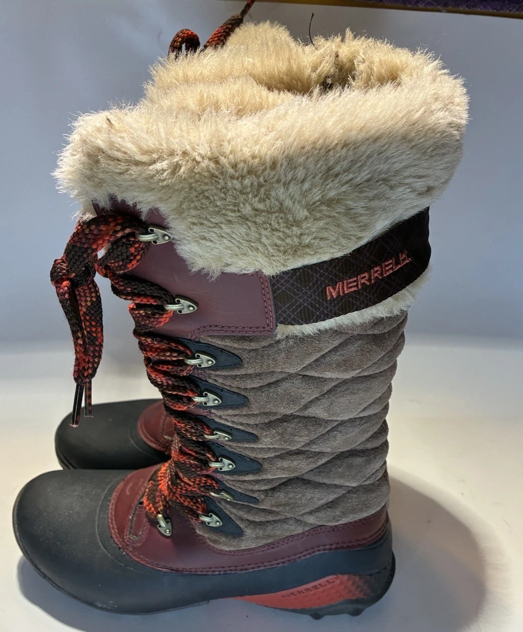 Merrell Women's Winterbelle Peak Waterproof Boots Mahogany J68112 Faux Fur 9.5 H