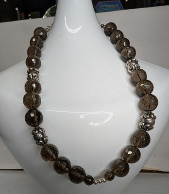 Vintage Barse Sterling Silver & Smokey Quartz Necklace 17 '' Long  94.7 Grams