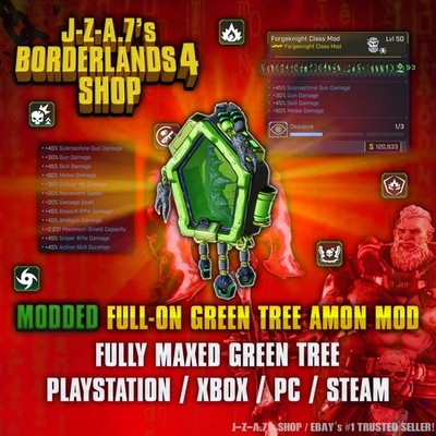 Borderlands 4  MODDED GREEN SKILL TREE AMON CLASS MOD BL4 GEAR ITEMS PC-PS-XBOX 